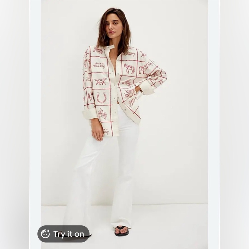 Free People  We The Free Have A Nice Day western equestrian blouse Top RARE - Picture 2 of 5